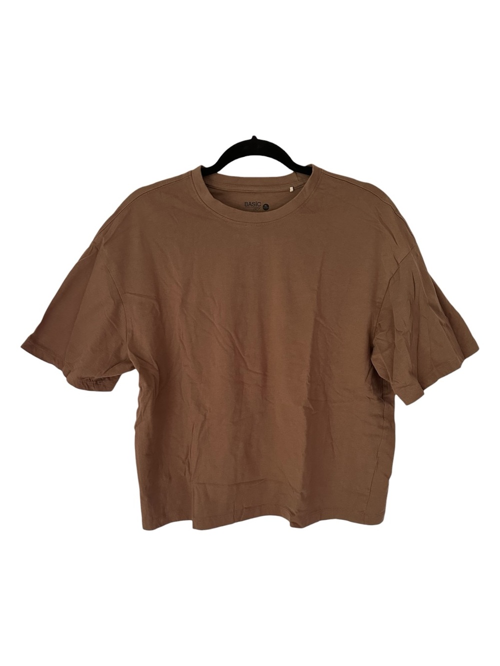 Boxy Fit Cotton Crewneck Tee in Brown Tan for Women